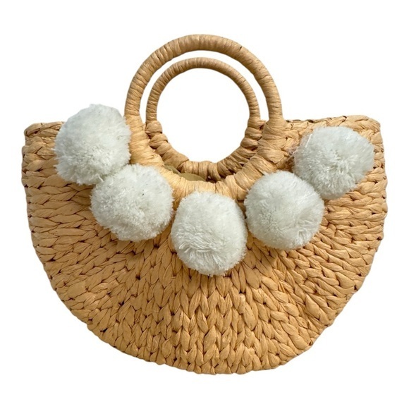 Handbags - Straw Pom Pom Tote Bag Summer Bag Vacation Travel Resort Pocketbook